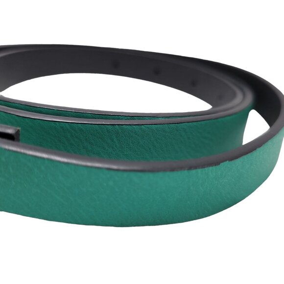 Kenneth Cole Reaction Green Leather Skinny Belt With Silver Enamel Buckle Fits 3 - Picture 4 of 7